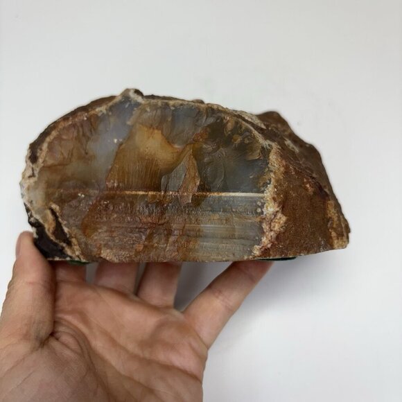 Vintage Large Heavy Amber Agate Geode End Slice Polished Stone Banded Crystal - Picture 8 of 15